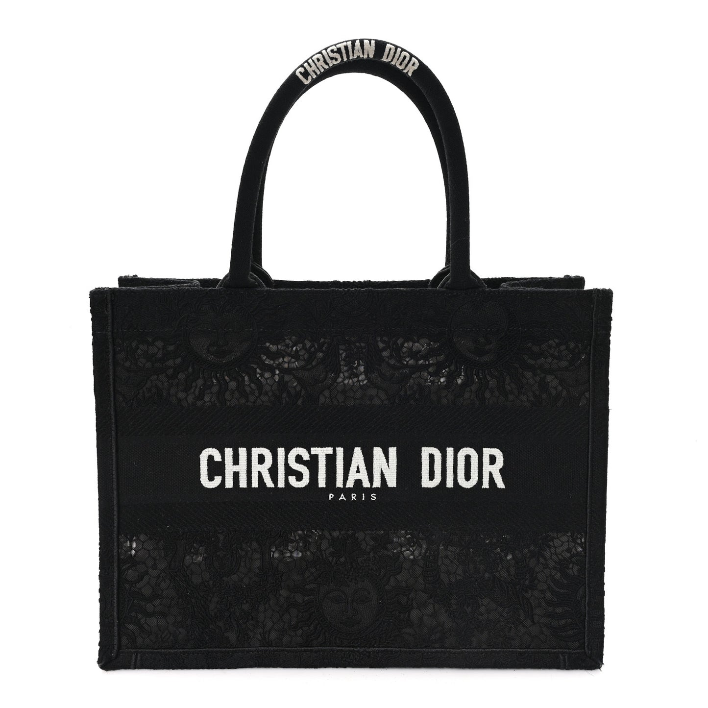 Canvas Embroidered Mesh Macrame Medium Toile de Jouy Soleil Book Tote Black