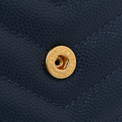 Saint Laurent Grain De Poudre Matelasse Chevron Monogram Envelope Chain Wallet Navy 12 of 15