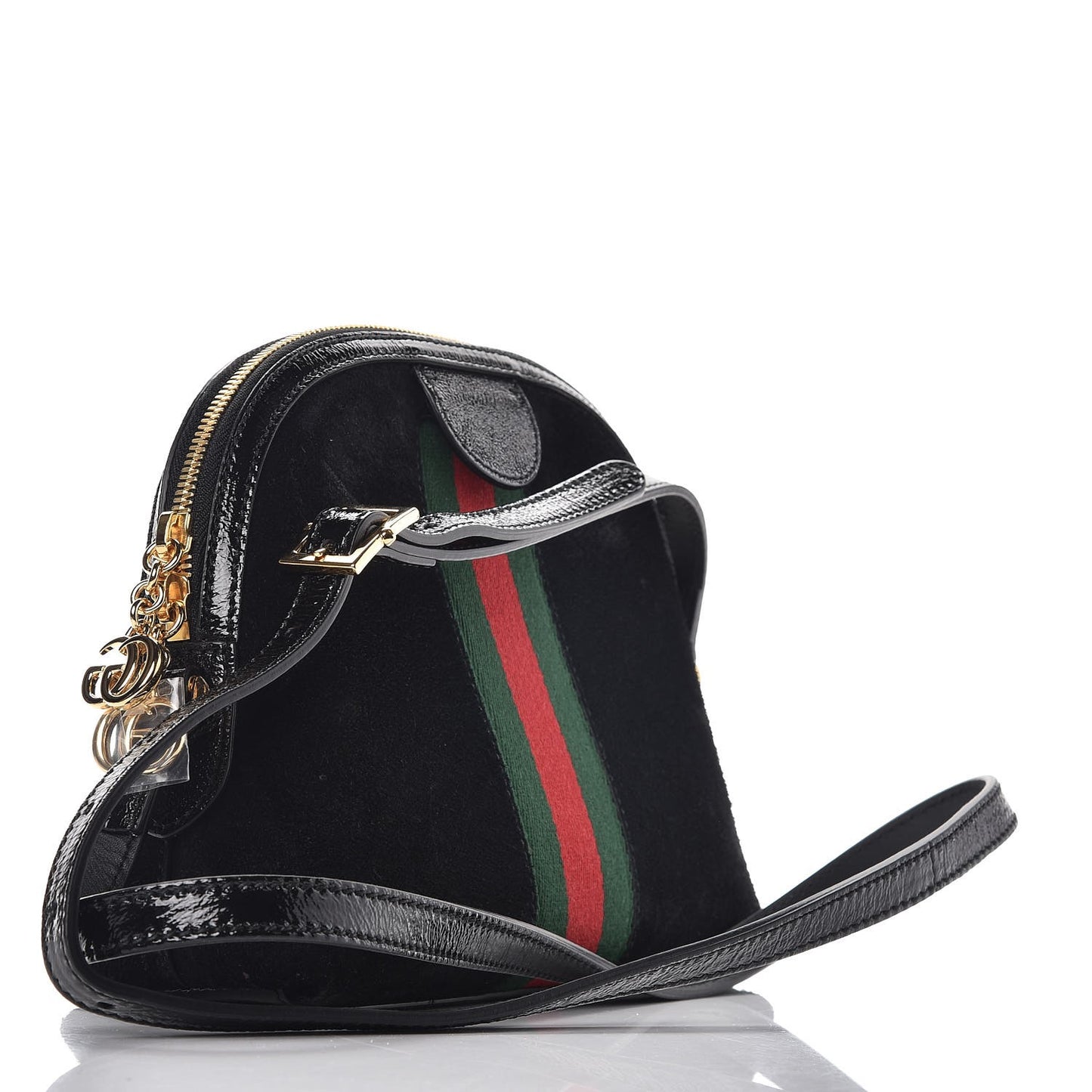 Suede Patent Web GG Small Ophidia Dome Shoulder Bag Black