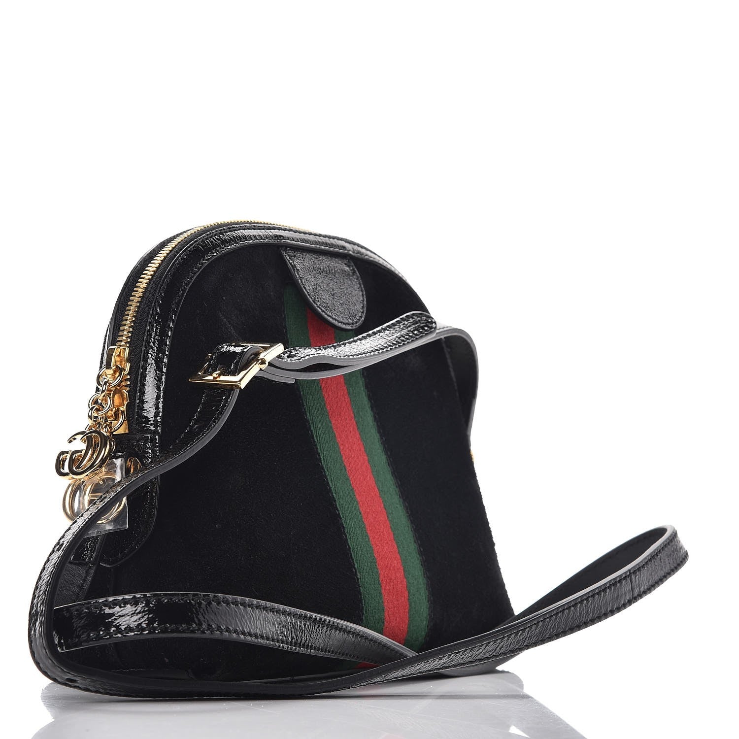 Gucci Suede Patent Web GG Small Ophidia Dome Shoulder Bag Black 3 of 7