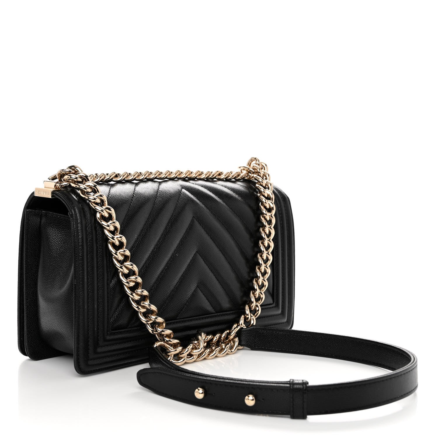 Chanel Caviar Chevron Quilted Medium Boy Flap Black 3 of 10