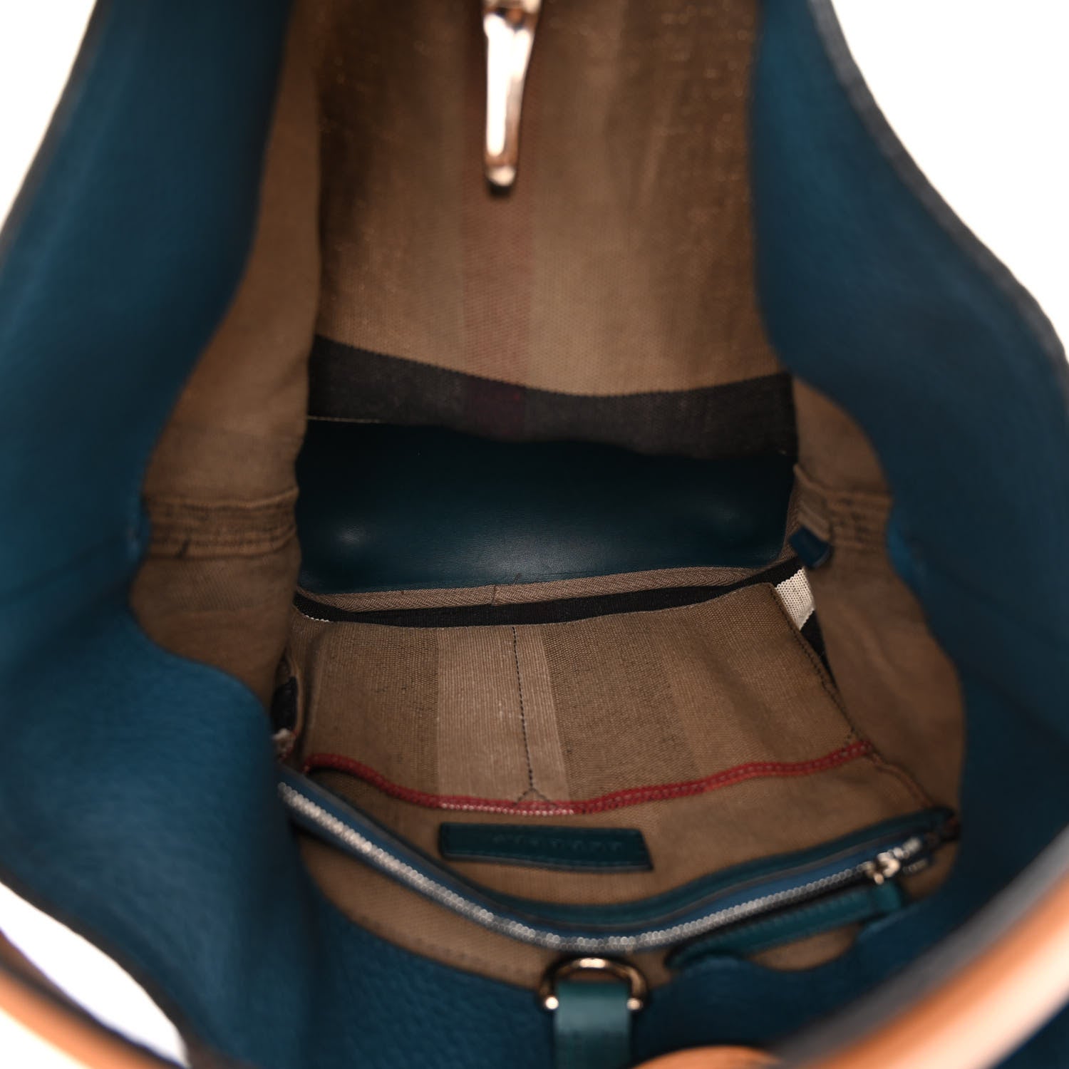 Burberry Grainy Calfskin Canvas Mega Check Medium Ashby Tassel Hobo Blue 5 of 9