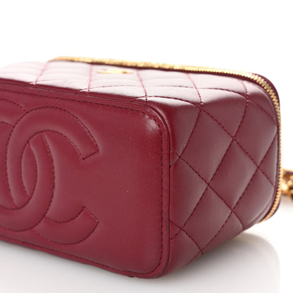 Chanel Lambskin Enamel Quilted Small Coco Hearts Vanity Case With Chain Burgundy 10 of 14