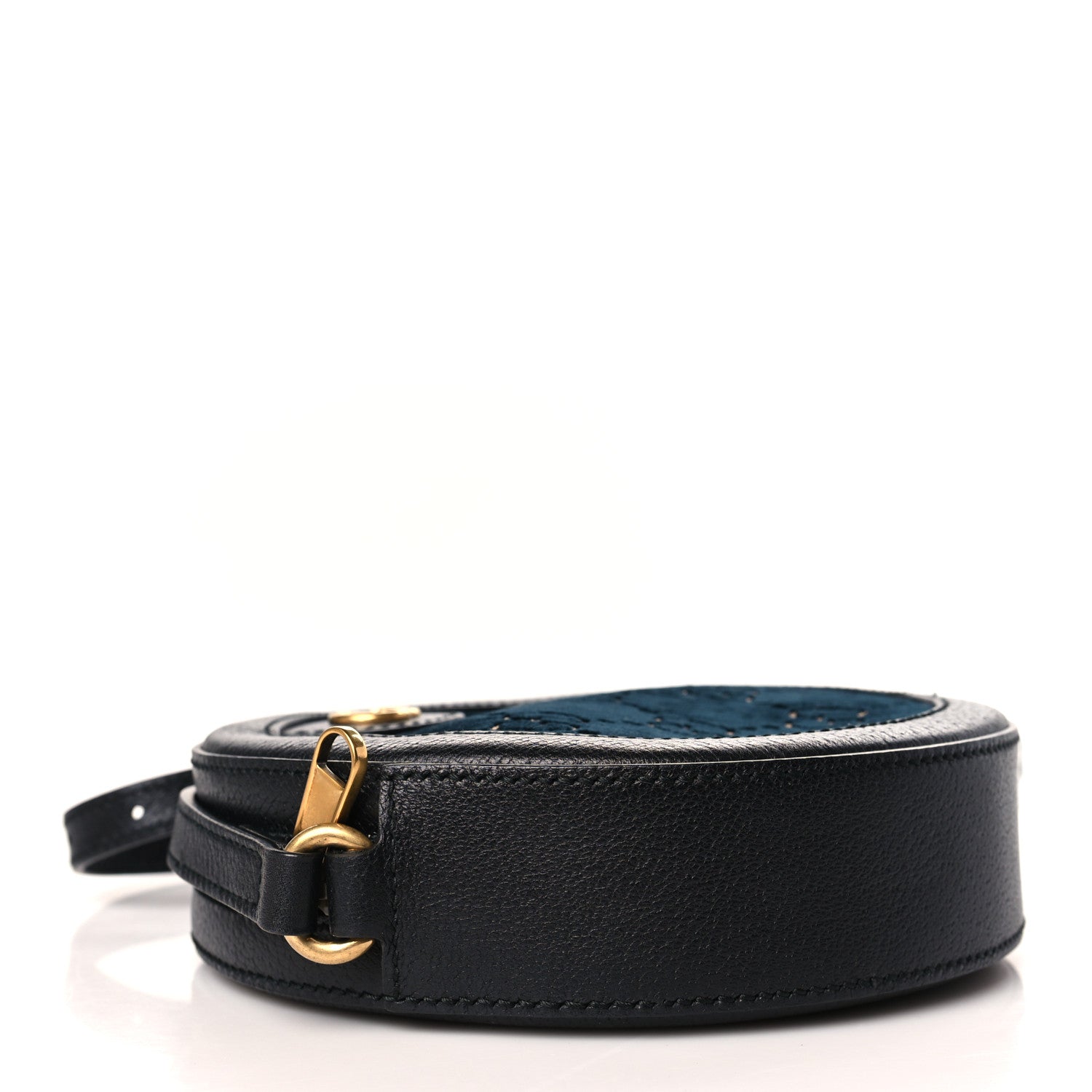 Gucci Velvet Calfskin GG Monogram Round Shoulder Bag Blue Beige 4 of 9