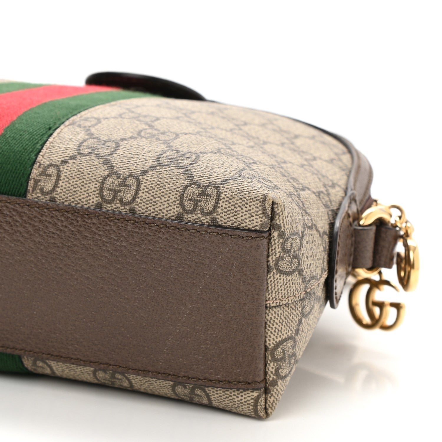 Gucci GG Supreme Monogram Textured Dollar Calfskin Web Small Ophidia Dome Shoulder Bag Beige Ebony New Acero 10 of 10