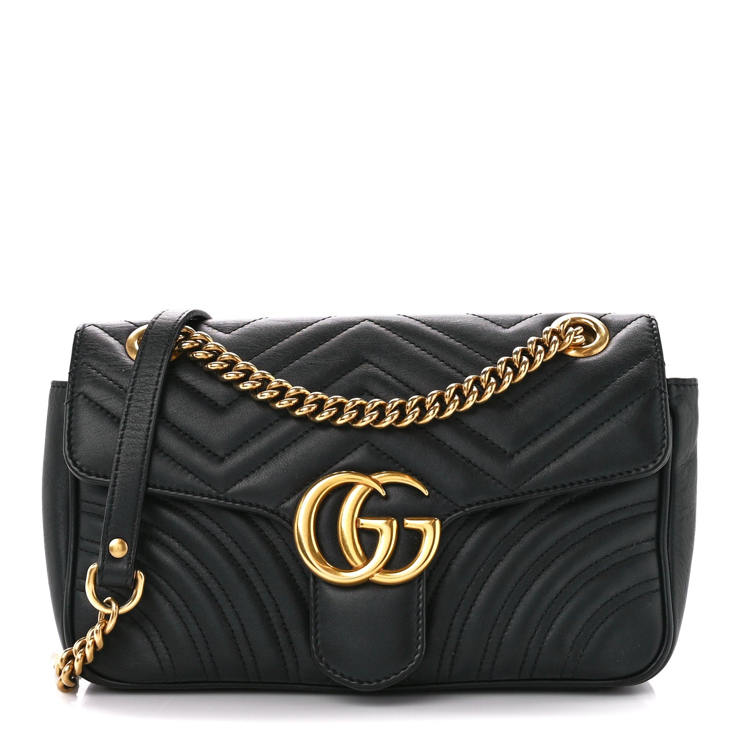 Calfskin Matelasse Small GG Marmont Shoulder Bag Black