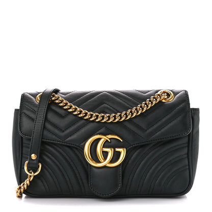 Gucci Calfskin Matelasse Small GG Marmont Shoulder Bag Black 1 of 11