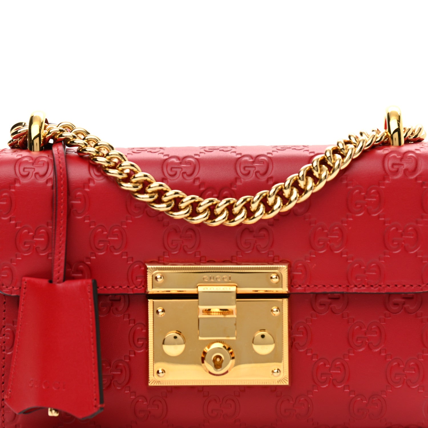 Gucci Guccissima Small Padlock Shoulder Bag Hibiscus Red 8 of 10