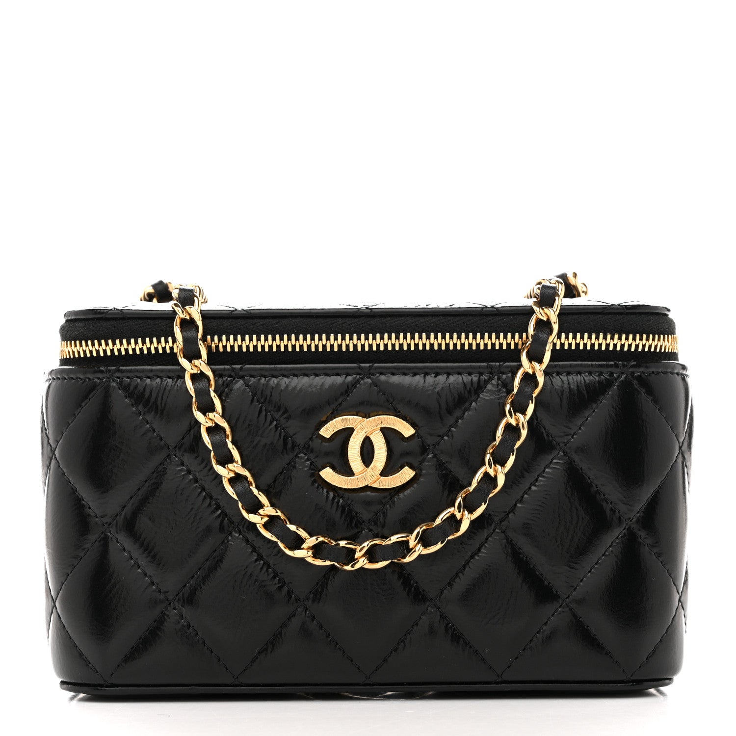 Chanel Shiny Lambskin Quilted Small Vanity Case With Chain Black 1 of 11