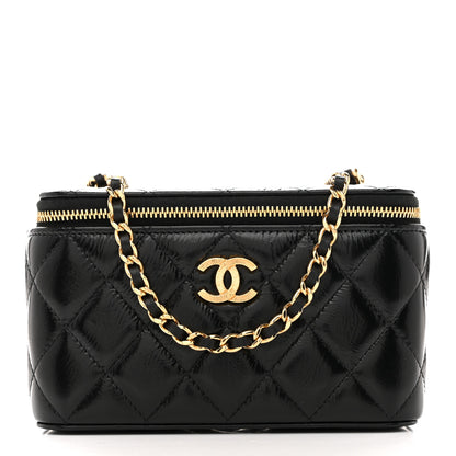 Chanel Shiny Lambskin Quilted Small Vanity Case With Chain Black 1 of 11