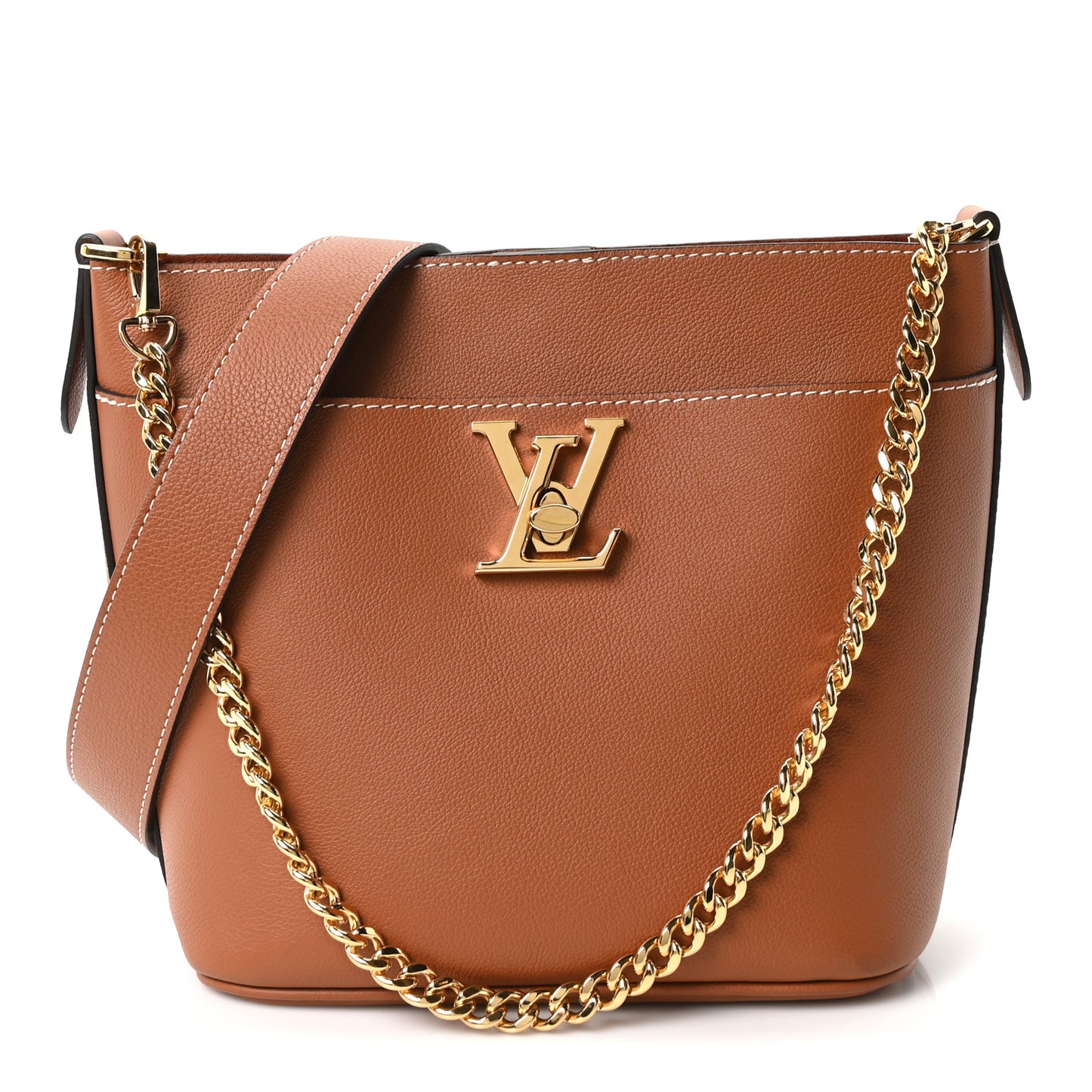 Calfskin Lock and Walk Bucket Cognac