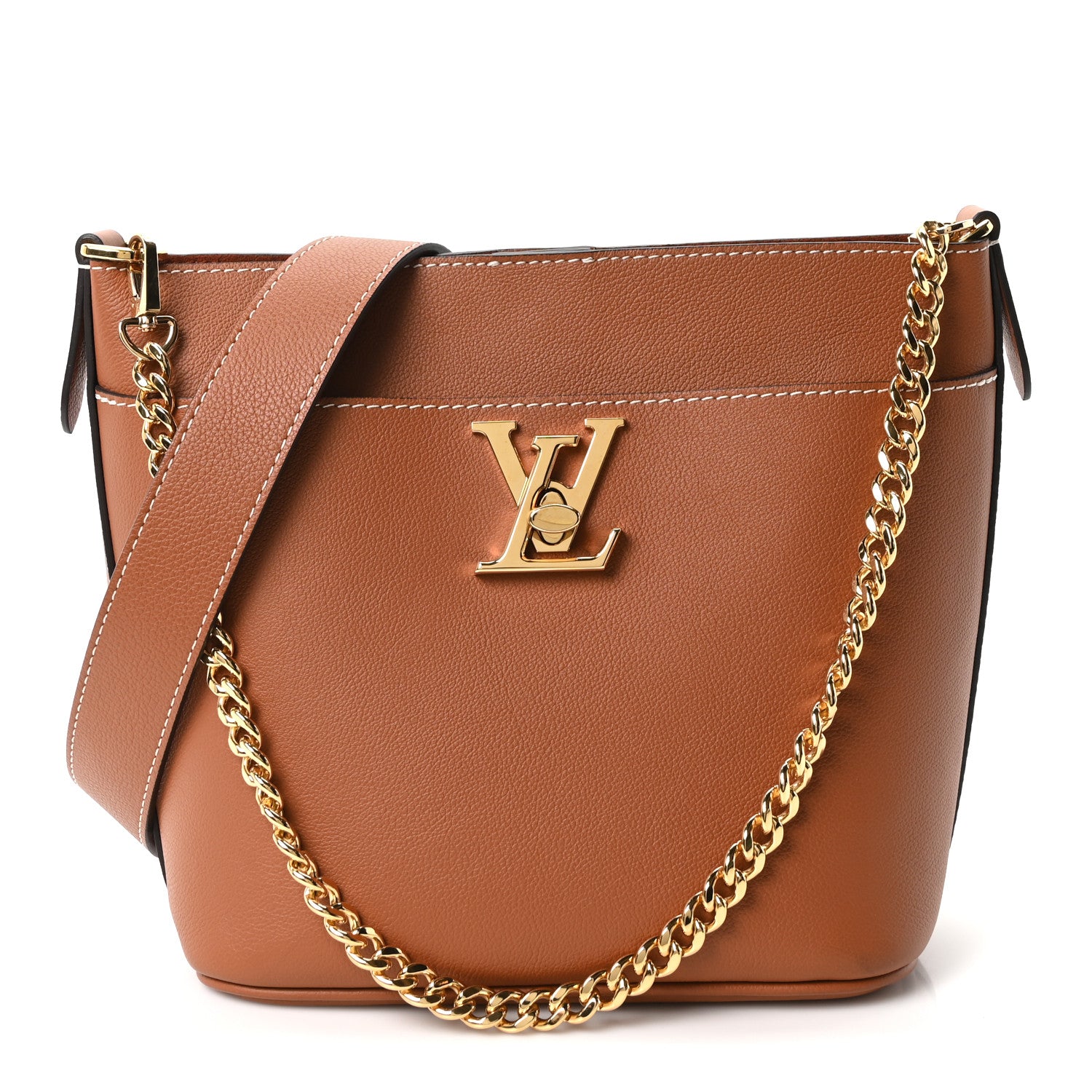 Louis Vuitton Calfskin Lock and Walk Bucket Cognac 1 of 10