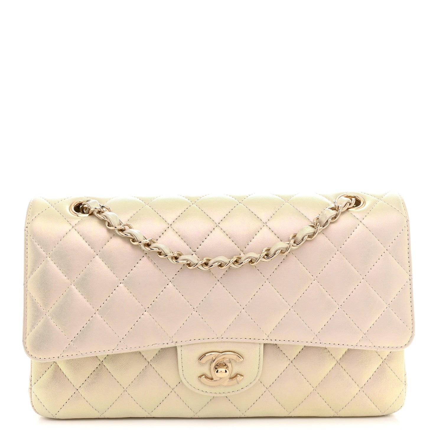 Chanel Iridescent Lambskin Quilted Medium Double Flap Ivory 1 of 11