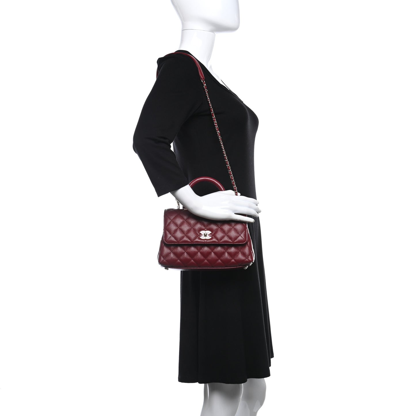Caviar Lizard Embossed Quilted Mini Coco Handle Flap Burgundy