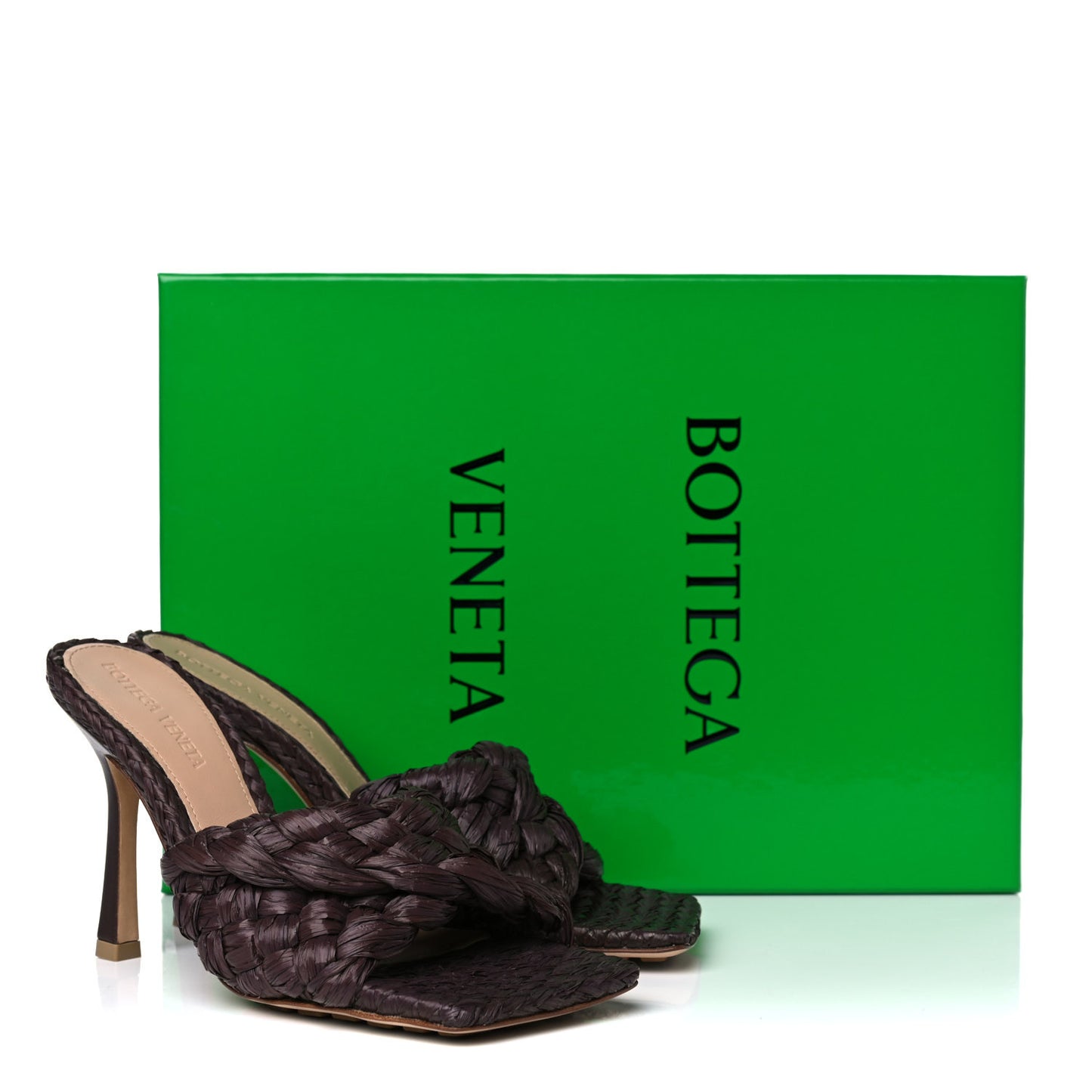 Raffia Twisted Intrecciato Stretch Mule Sandals 35 Bitter Chocolate