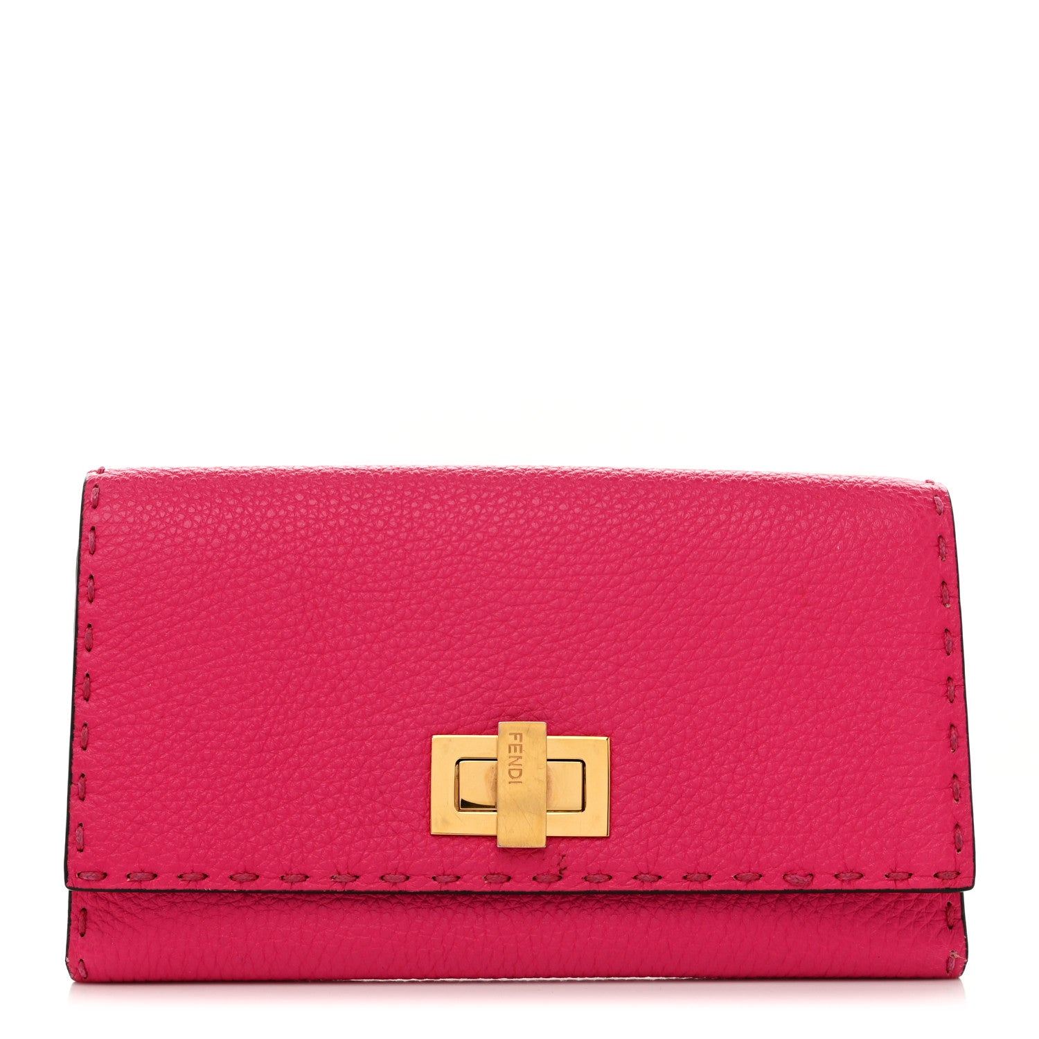 Fendi Cuoio Romano Selleria Bi-Color Peekaboo Continental Wallet Fuxia Papavero 1 of 13