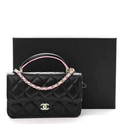 Chanel Lambskin Quilted Flap Phone Holder With Chain Black Lilac 12 of 12