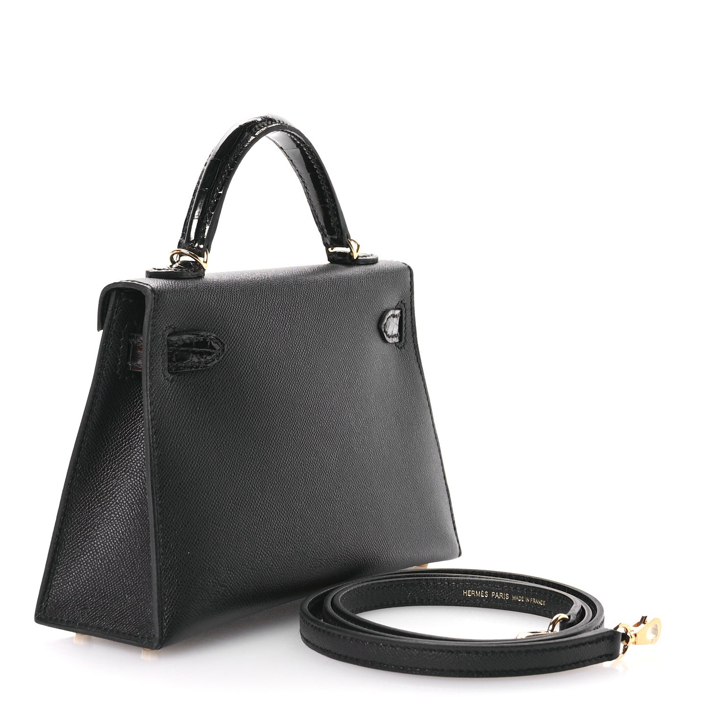 Madame Calfskin Shiny Alligator Mini Kelly Sellier Touch 20 Black