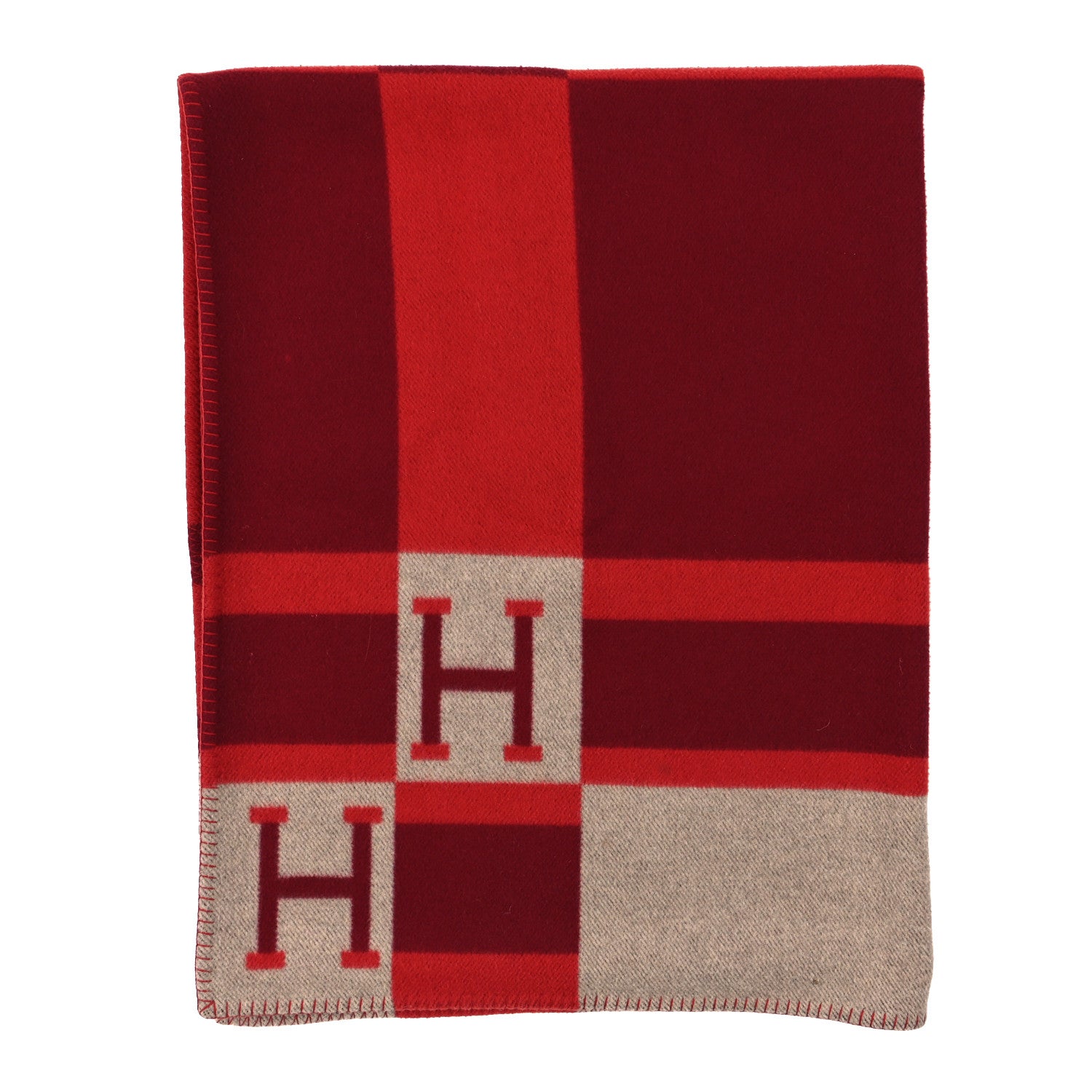 Hermes Wool Cashmere Avalon Bayadere Blanket Rouge 2 of 4