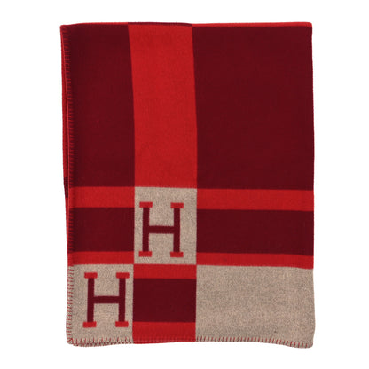Hermes Wool Cashmere Avalon Bayadere Blanket Rouge 2 of 4