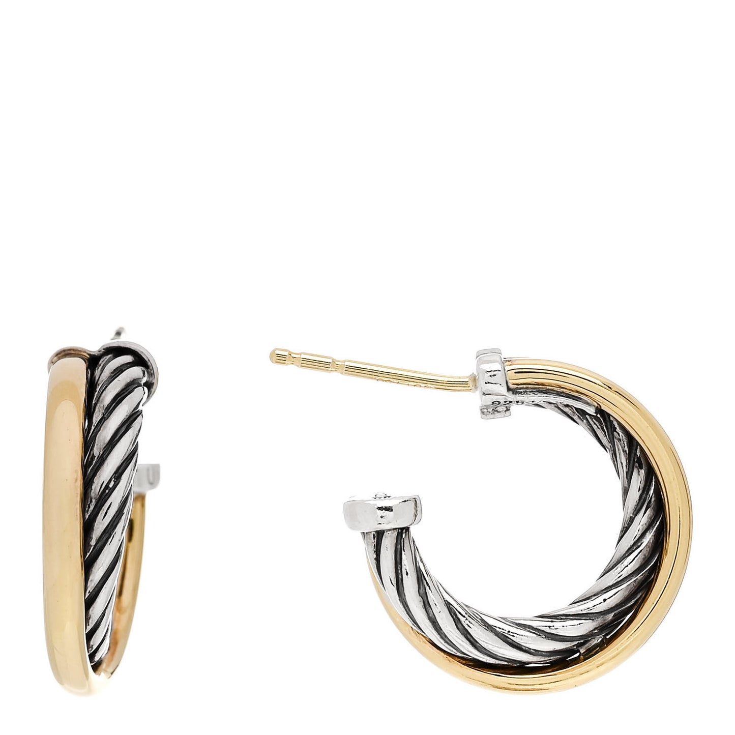 Sterling Silver 18K Yellow Gold 17mm Crossover Cable Hoop Earrings