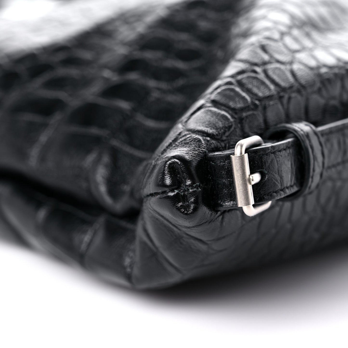 Calfskin Crocodile Embossed Large Convertible ID Bag Black