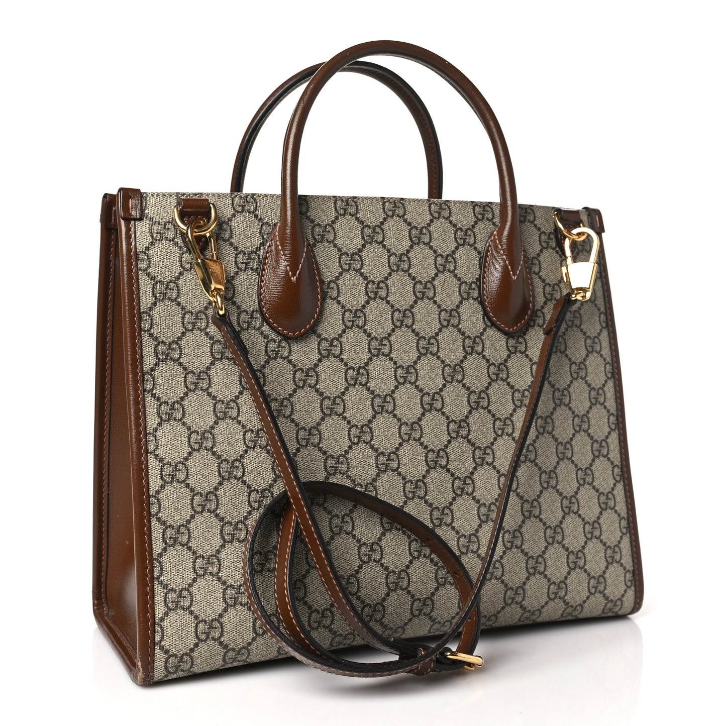 GG Supreme Monogram Azalea Calfskin Small Retro Interlocking G Tote Bag Beige Ebony Brown Sugar