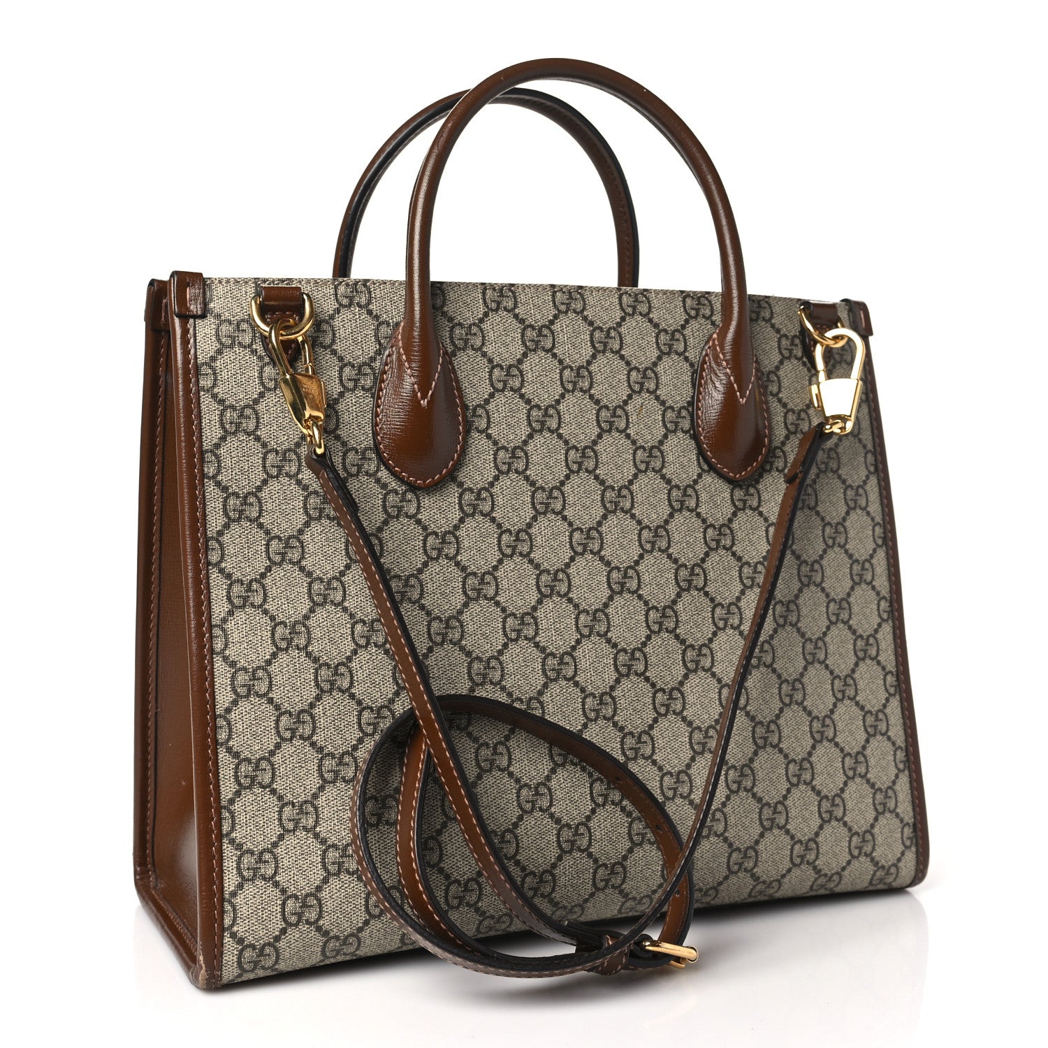 Gucci GG Supreme Monogram Azalea Calfskin Small Retro Interlocking G Tote Bag Beige Ebony Brown Sugar 3 of 13