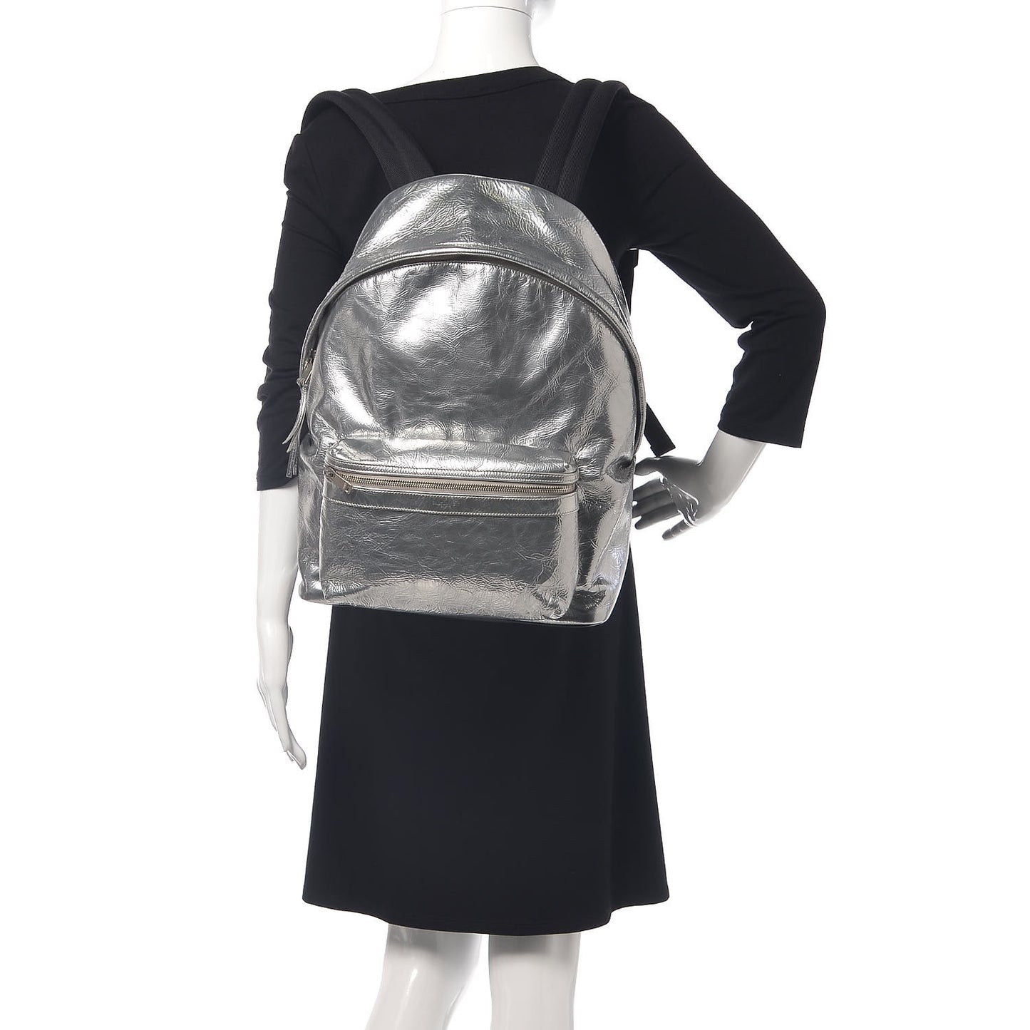 Textured Patent City Backpack Argent