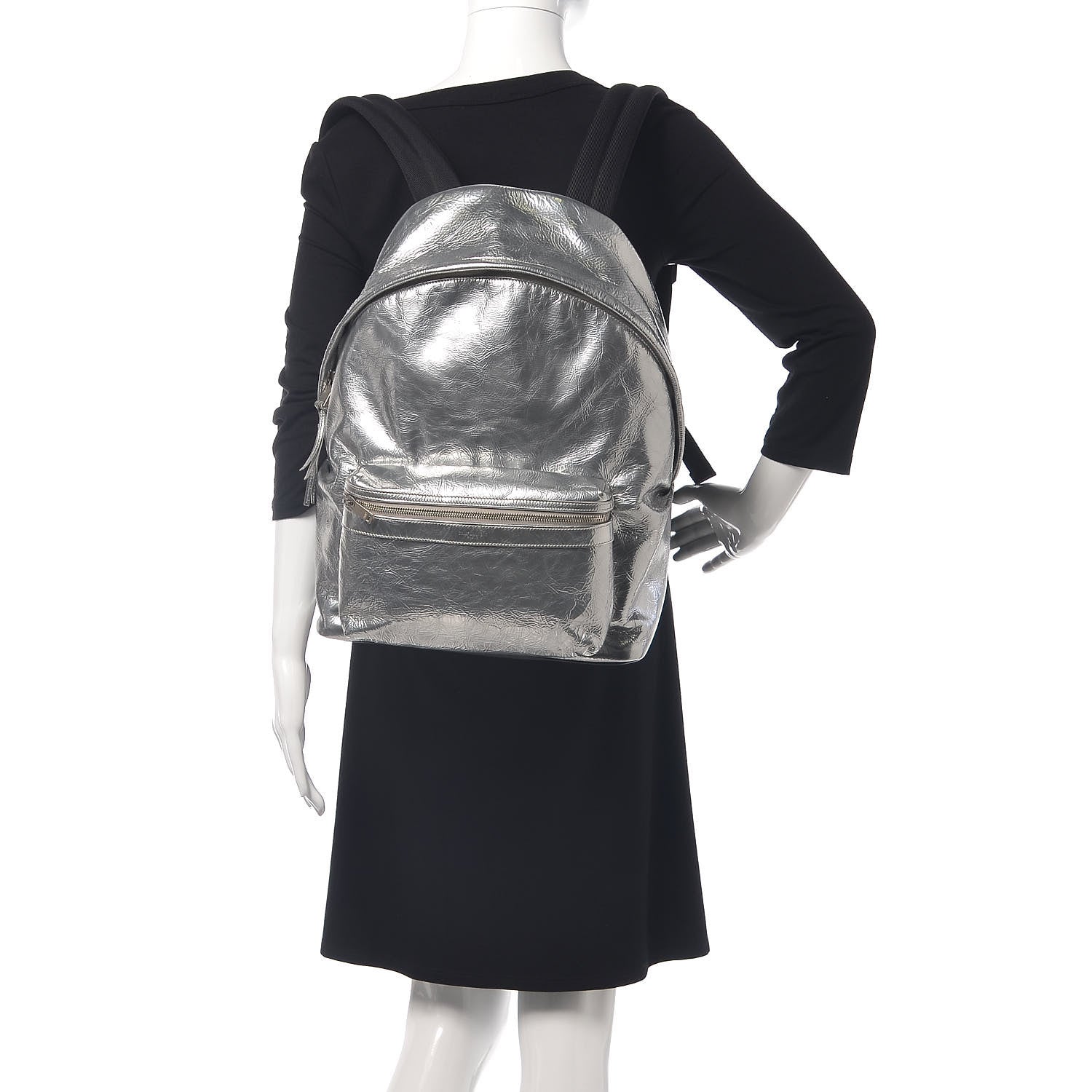 Saint Laurent Textured Patent City Backpack Argent 2 of 9