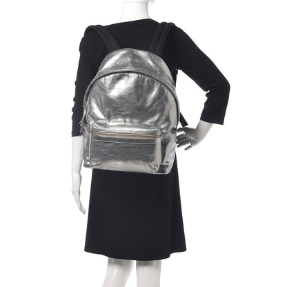 Saint Laurent Textured Patent City Backpack Argent 2 of 9