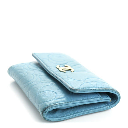 Chanel Lambskin Camellia Embossed Flap Card Holder Blue 10 of 13