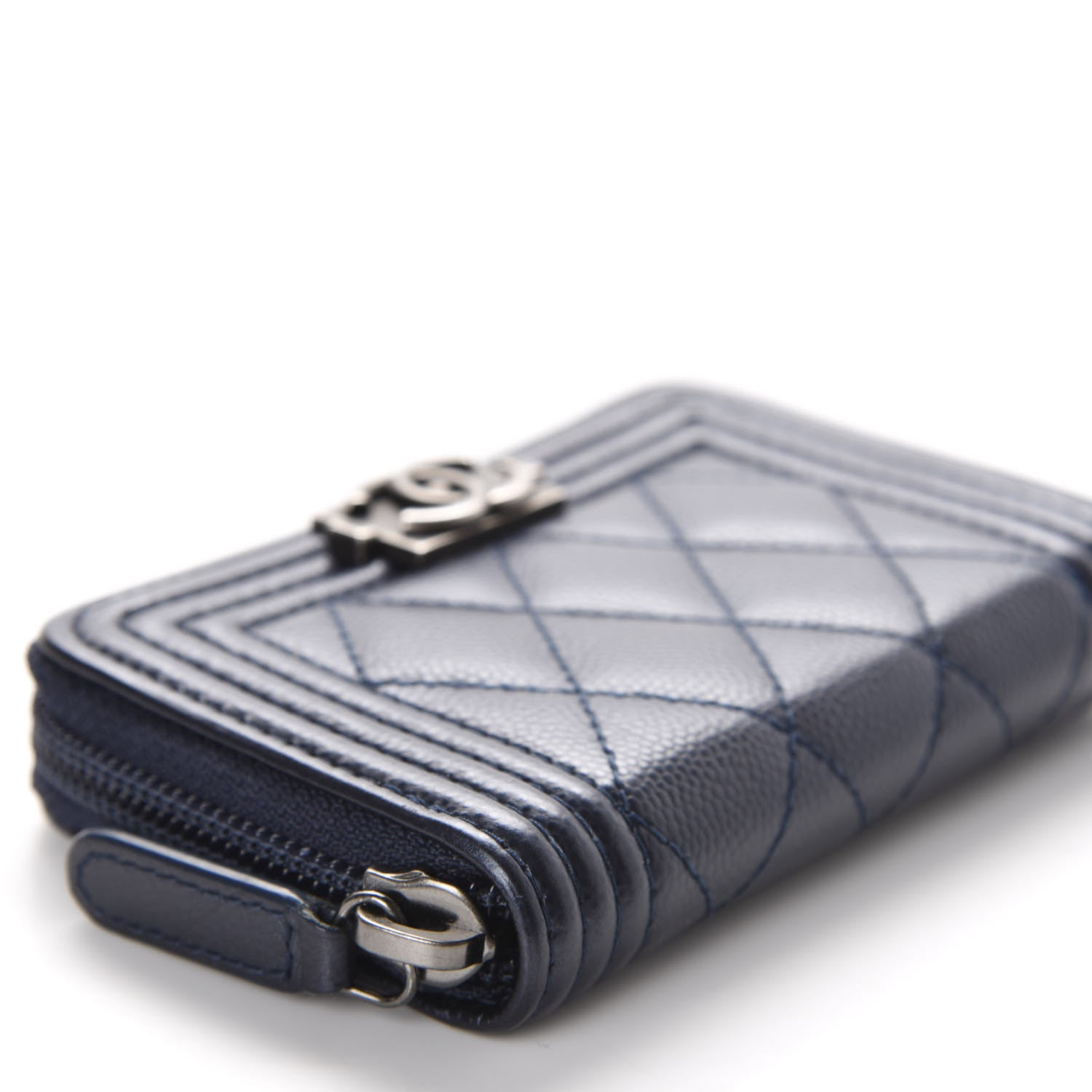 Chanel Caviar Quilted Boy Zip Around Coin Purse Wallet Navy 5 of 9