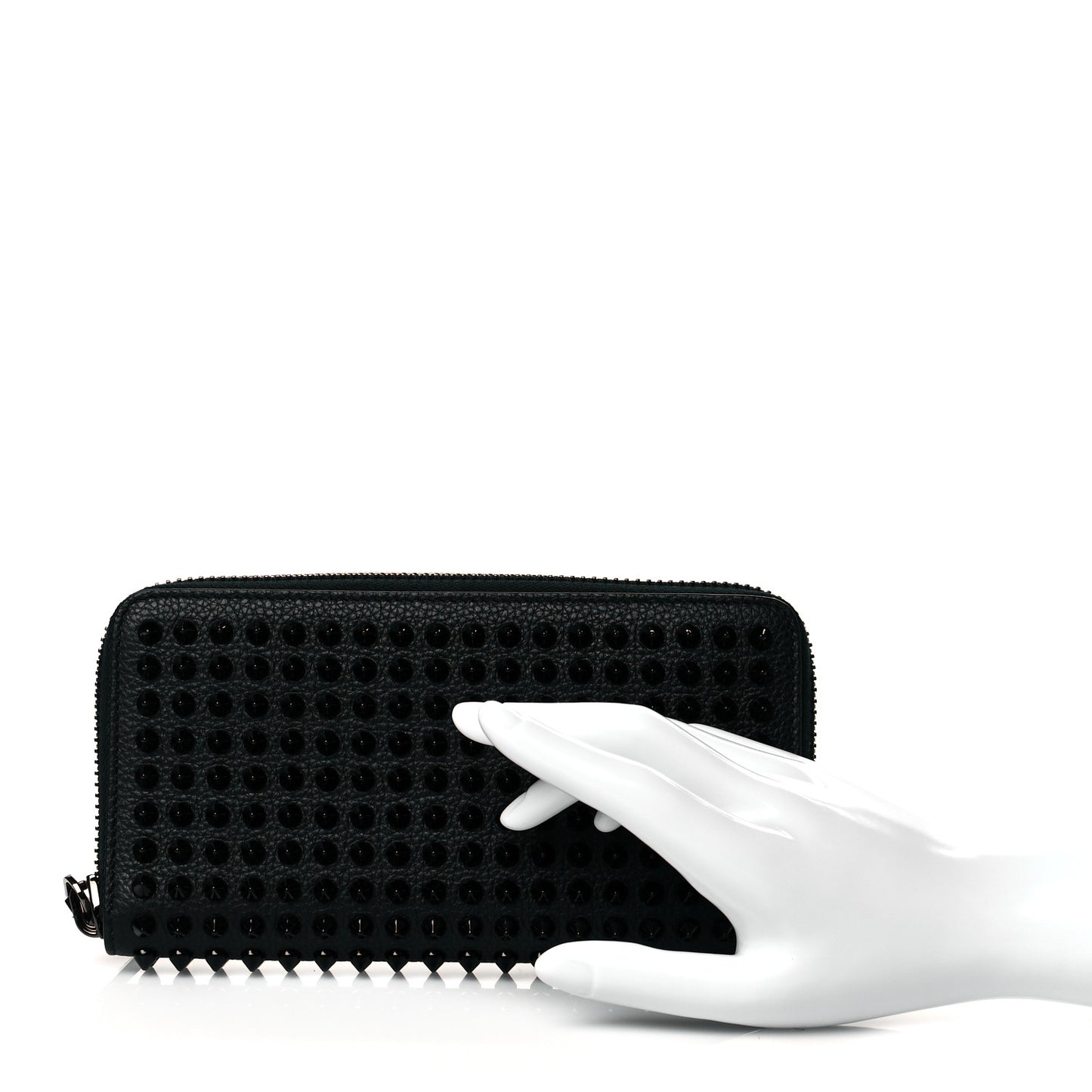 Calfskin Panettone Spiked Zip Around Wallet Black
