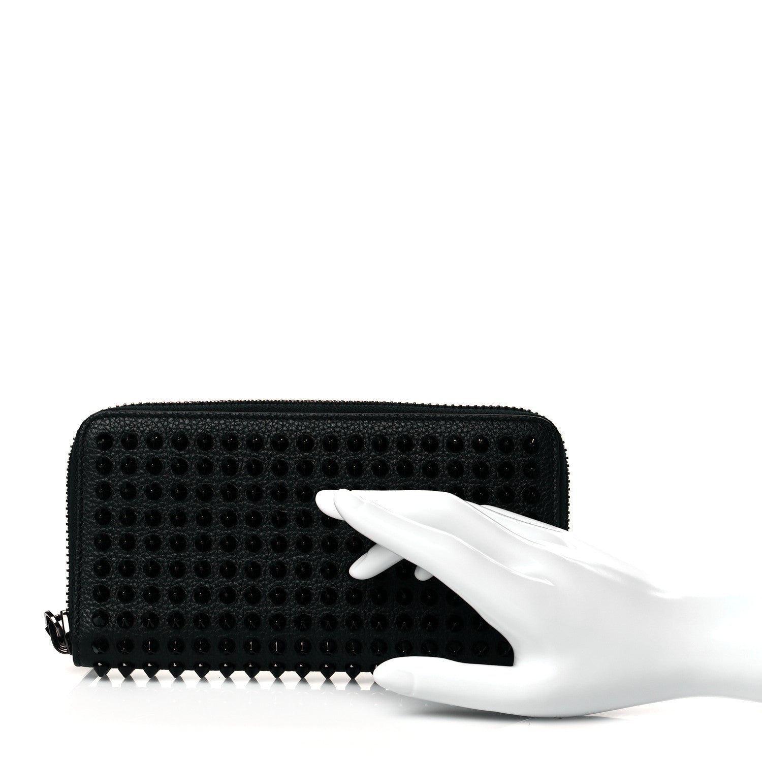 Christian Louboutin Calfskin Panettone Spiked Zip Around Wallet Black 2 of 8