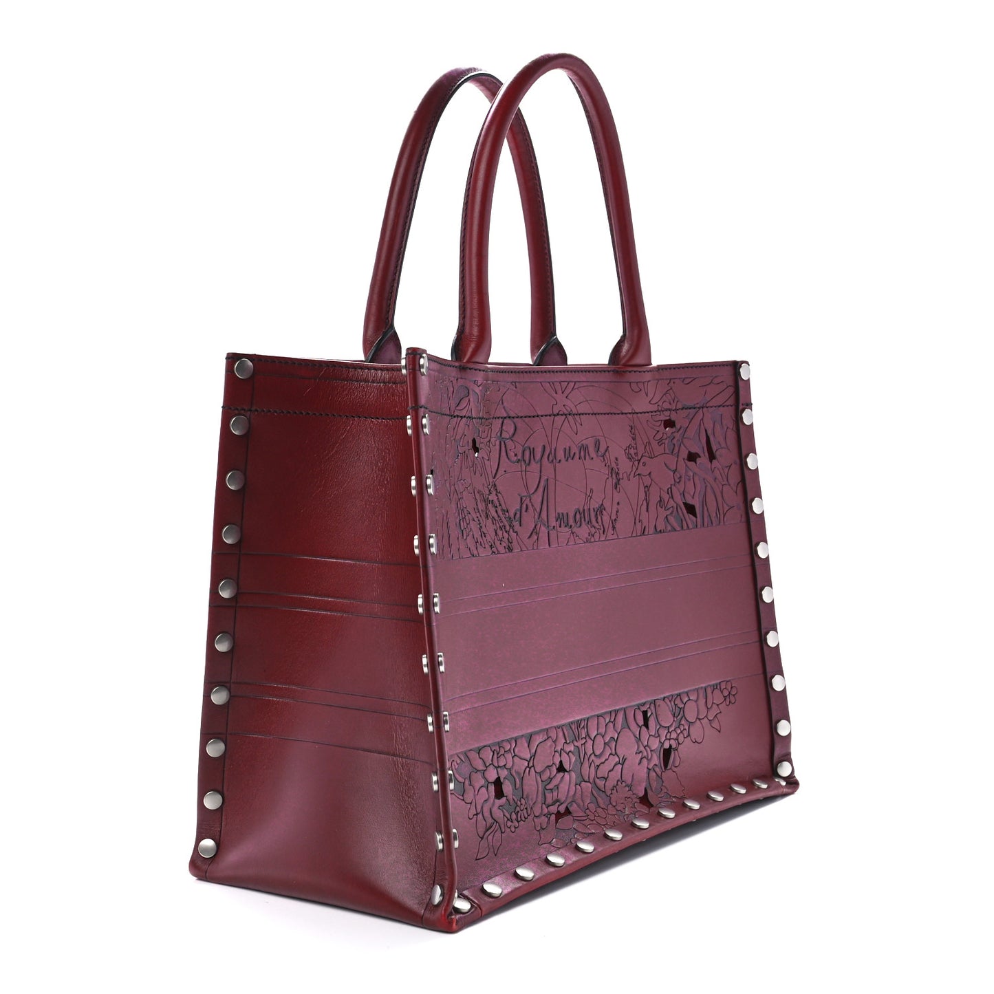 Calfskin Laser Cut Studded Medium Book Tote Red