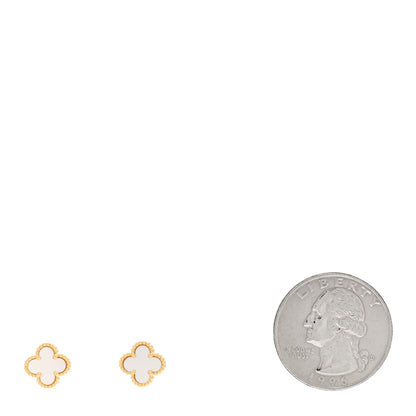 Van Cleef & Arpels 18K Yellow Gold Mother of Pearl Sweet Alhambra Earrings 2 of 5