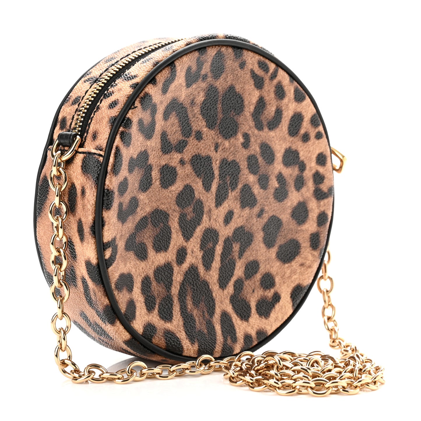Dauphine Leopard Print Round Crossbody Black