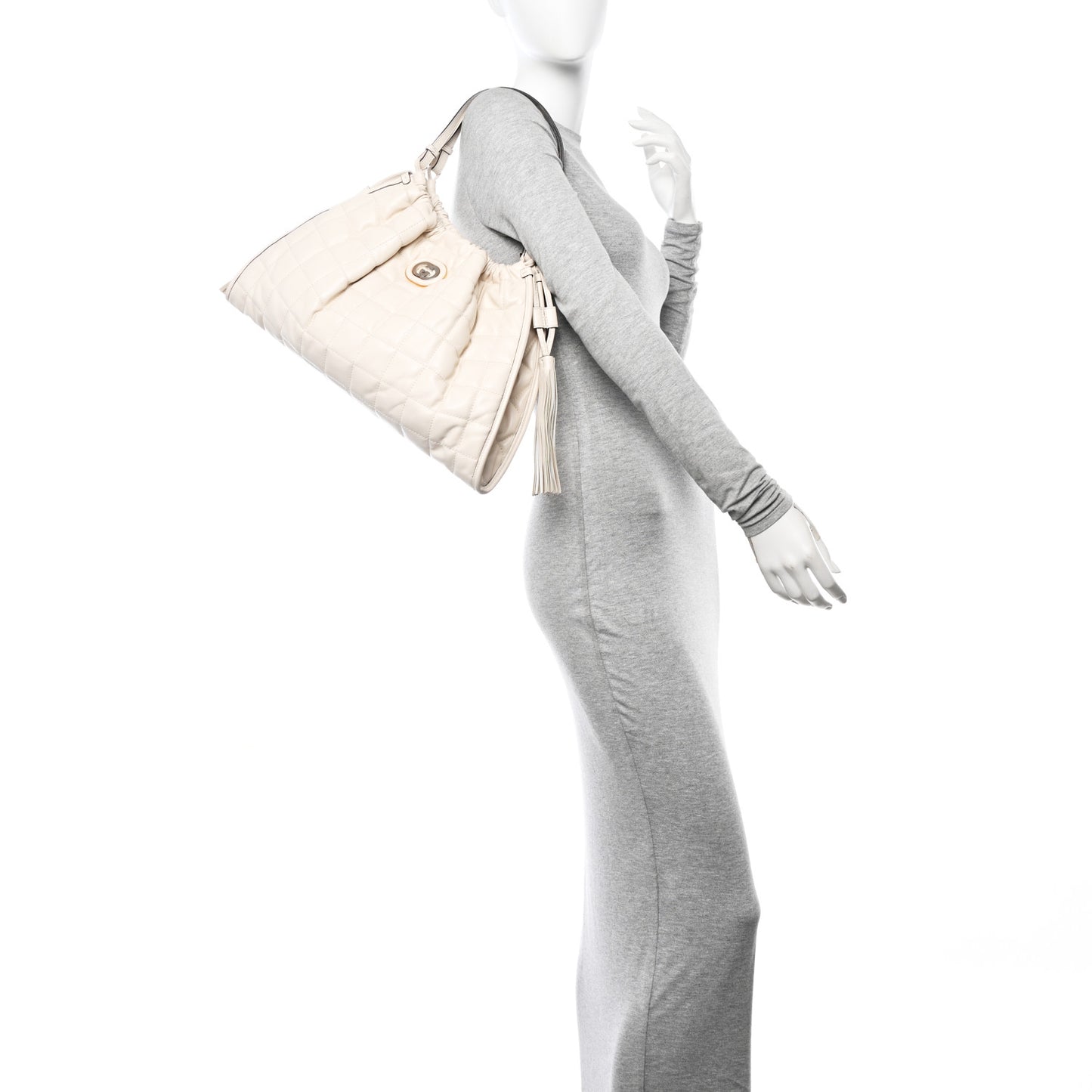 Calfskin Quilted Medium Deco Tote Bag Mystic White