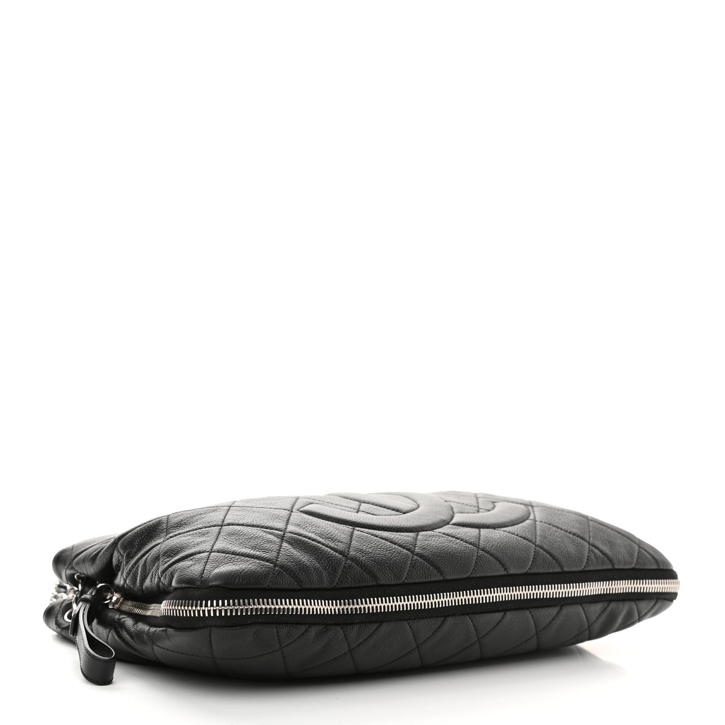 Caviar Quilted Expandable Zip Shoulder Bag Black