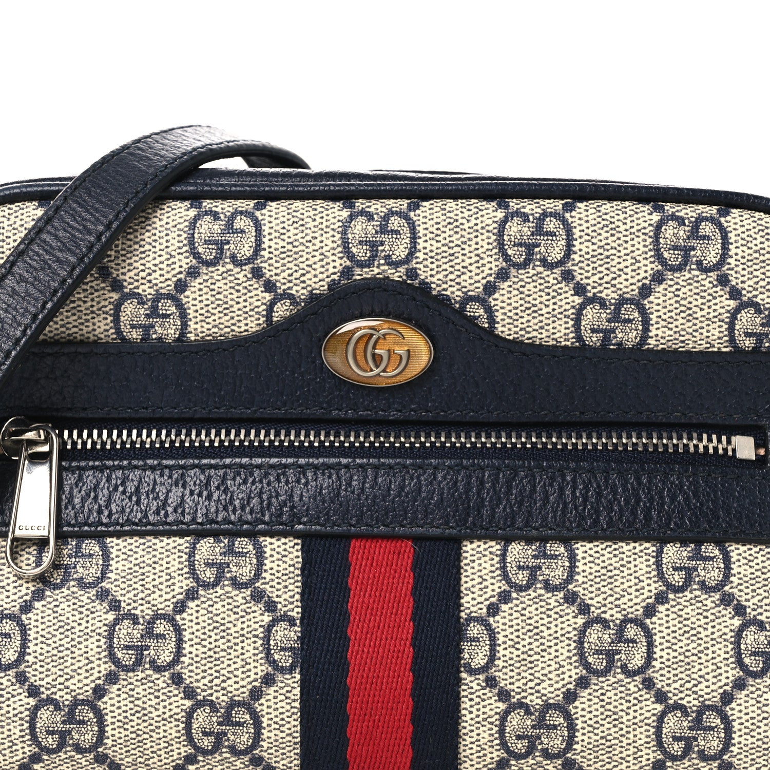 Gucci GG Supreme Monogram Textured Dollar Calfskin Web Mini Ophidia Shoulder Bag Beige Blue 8 of 11
