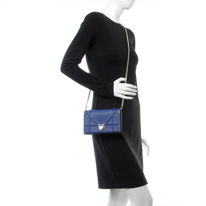 Christian Dior Grained Calfskin Diorama Wallet on Chain Pouch Blue 2 of 8