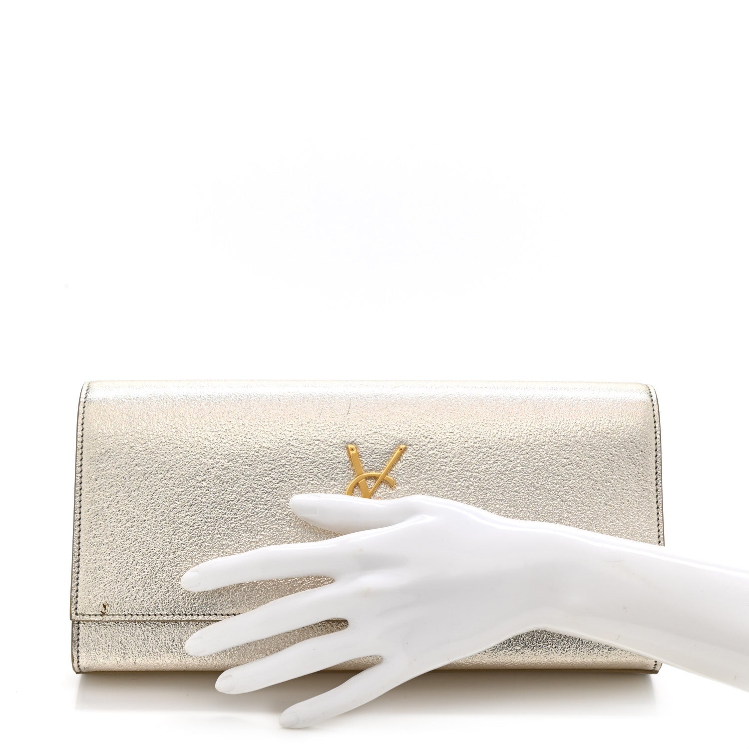 Saint Laurent Metallic Textured Calfskin Classic Monogram Cassandre Clutch Pale Gold 2 of 12