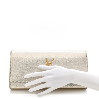 Saint Laurent Metallic Textured Calfskin Classic Monogram Cassandre Clutch Pale Gold 2 of 12