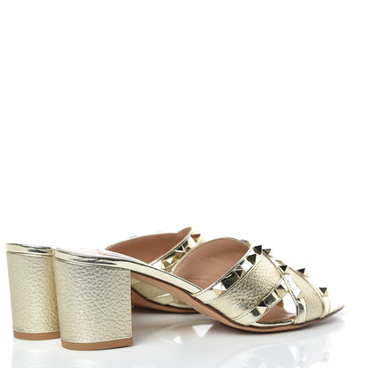 Valentino Garavani Metallic Pebbled Calfskin Rockstud Crisscross Slide 60mm Sandals 39 Platino 4 of 8