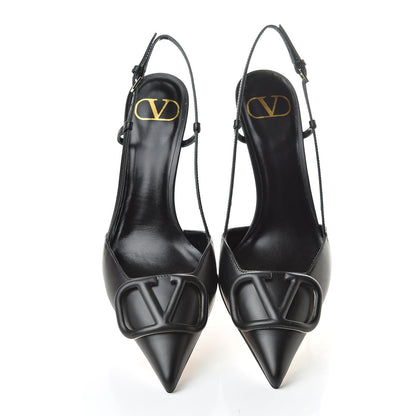 Valentino Garavani Calfskin Tonal Vlogo Slingback 80mm Pumps 37 Black 5 of 9