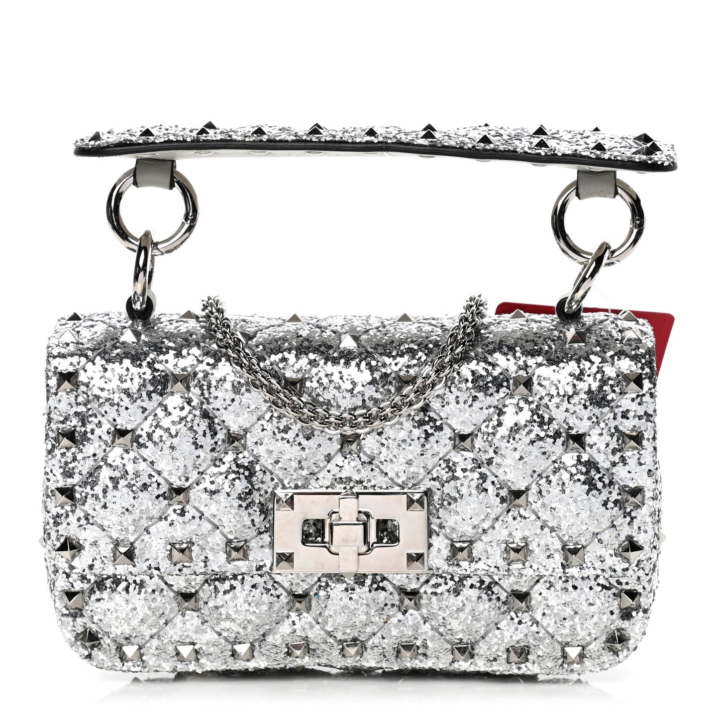 Glitter Mini Rockstud Spike Shoulder Bag Silver