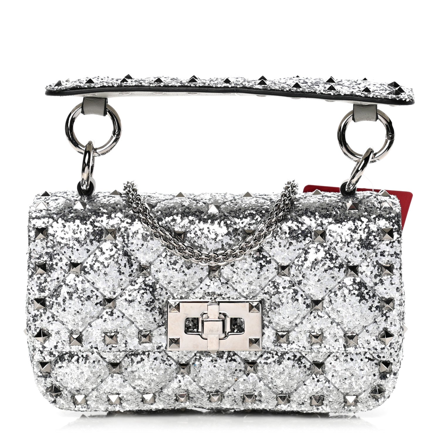 Valentino Garavani Glitter Mini Rockstud Spike Shoulder Bag Silver 1 of 8