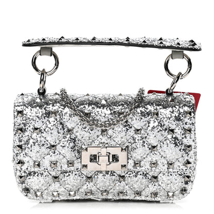 Valentino Garavani Glitter Mini Rockstud Spike Shoulder Bag Silver 1 of 8