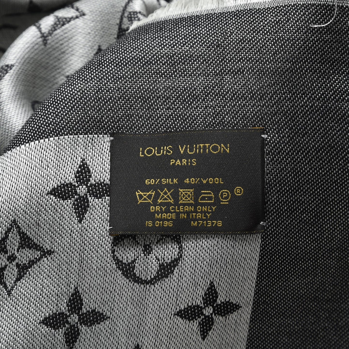 Wool Silk Monogram Denim Shawl Black